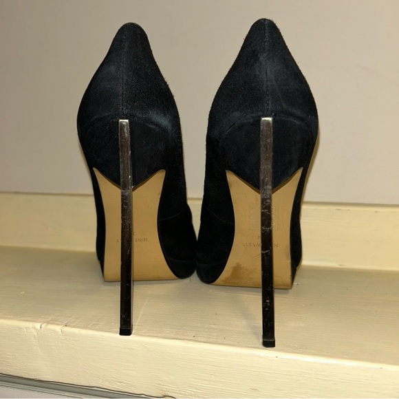 Nine West Leather Suede Open Peep Toe Heels w/ metal heel - Picture 4 of 11